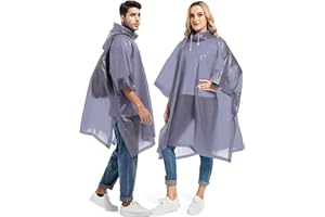 Borogo 2 Pack Rain Ponchos for Adults Reusable - Raincoats Survival Emergency Heavy Duty Rain Coat with Drawstring Hood