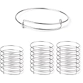 Golden Pearl 20pcs-Women's Expandable Blank Bangle Adjustable Wire Bracelet for DIY Jewelry Making Bracelets 2.6 inches（Silver）