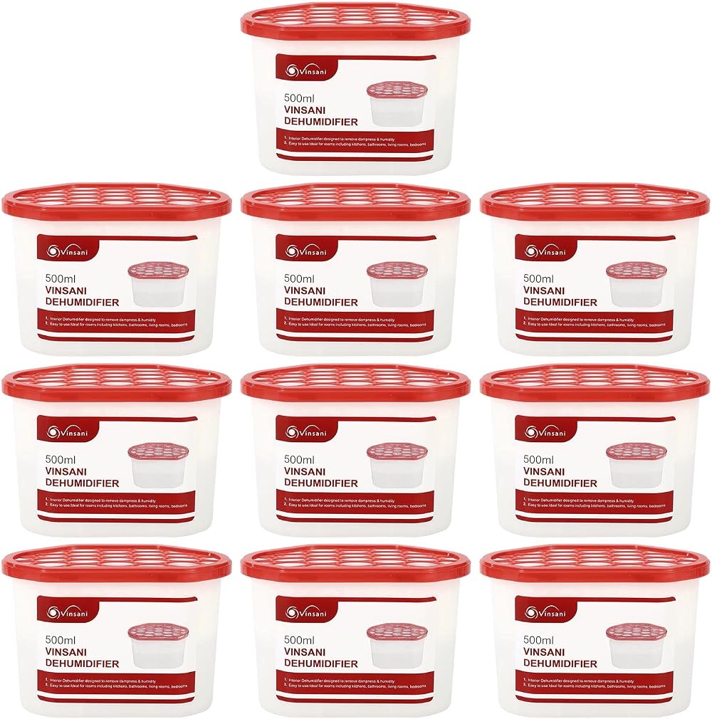 Vinsani 500mL Dehumidifier Pack of 10 Moisture Absorber Damp Home Wardrobe