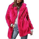 Women's Faux Fur Coat Long Sleeve Fluffy Open Front Furry Winter Warm Jackets Lapel Shaggy Solid Color Outerwear