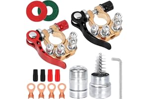 Swpeet 14Pcs Car Battery Terminal Connectors, 4 Way Quick Release Disconnect Battery Terminal, Insulation Sleeve, Battery Ter