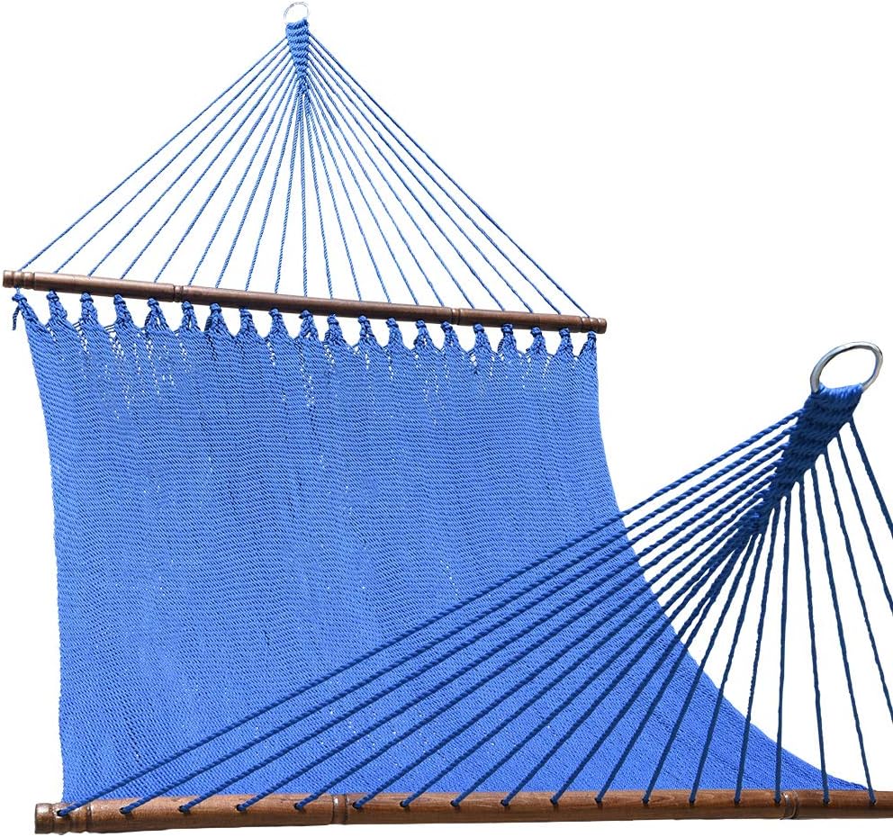 Lazy Daze Hammocks 55 Inch Double Caribbean Hammock Hand Woven Polyester Rope Outdoor Handmade Patio Swing Bed (Royal Blue)