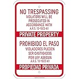 No Trespassing Violators Prosecuted ARS 13-1502-A1 8"x12" Aluminum Sign