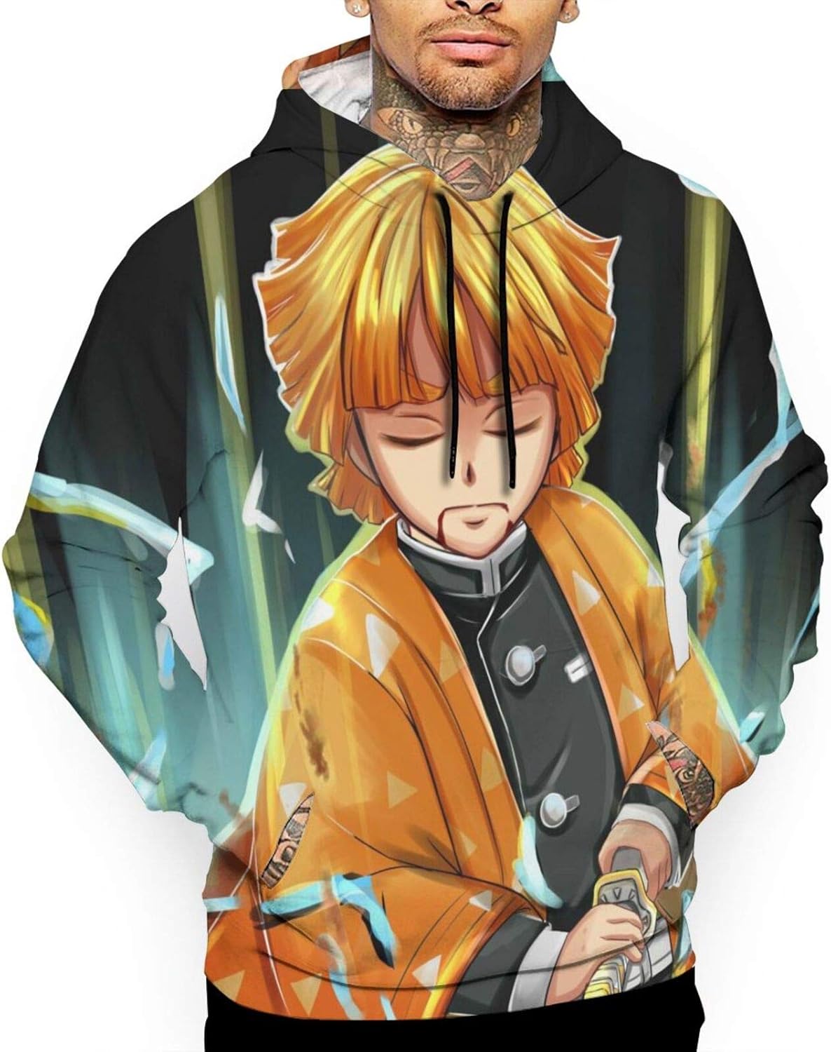 Demon Slayer Agatsuma Zenitsu Men'S Hoodie Sweatshirt Long Sleeve Printed Lightweight 