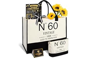 60th Birthday Gifts for Women Canvas Tote Bag Travel Gear,Unique 60 Years Old Gifts for Wife Her Sister Mom Aunt Friends, Vin