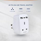 TechMax UK to USA Plug Adapter USB C Type G to B Travel for Canada Mexico White view 2