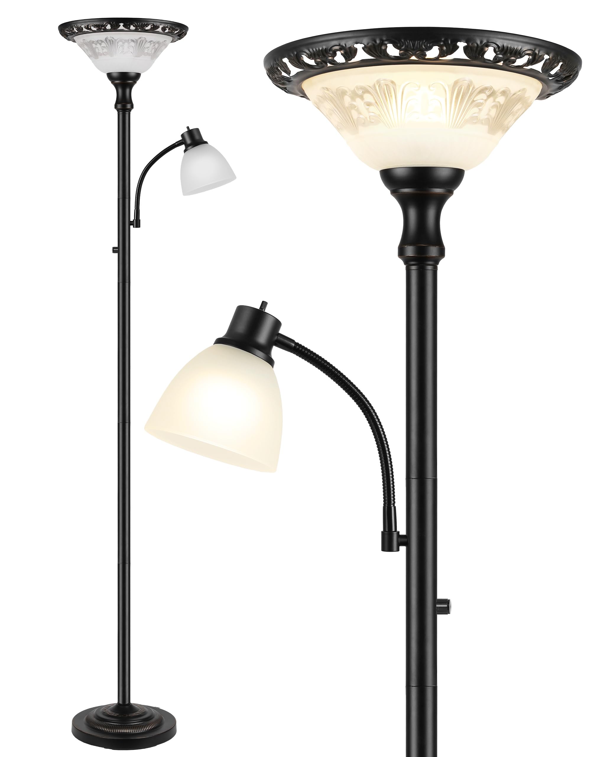 View 1 of *MISSING PARTS*
Torchiere Floor Lamps for Living Room, 71" Tall Standing Lamp with Thick Glass Shade, Metal Pole & Heavy Base, Vintage Corner Lamp with Reading Light Home Decor for Bedroom Office, 3CCT Bulb Included