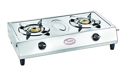 Prestige Agni Classic Stainless Steel 2 Burner Gas Stove, Metallic Silver