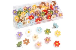 50 Pcs Push Pins Flower Thumb Tacks Decorative Push Pins for Bulletin Board, Cork Board, Wall, Office or Home (50)