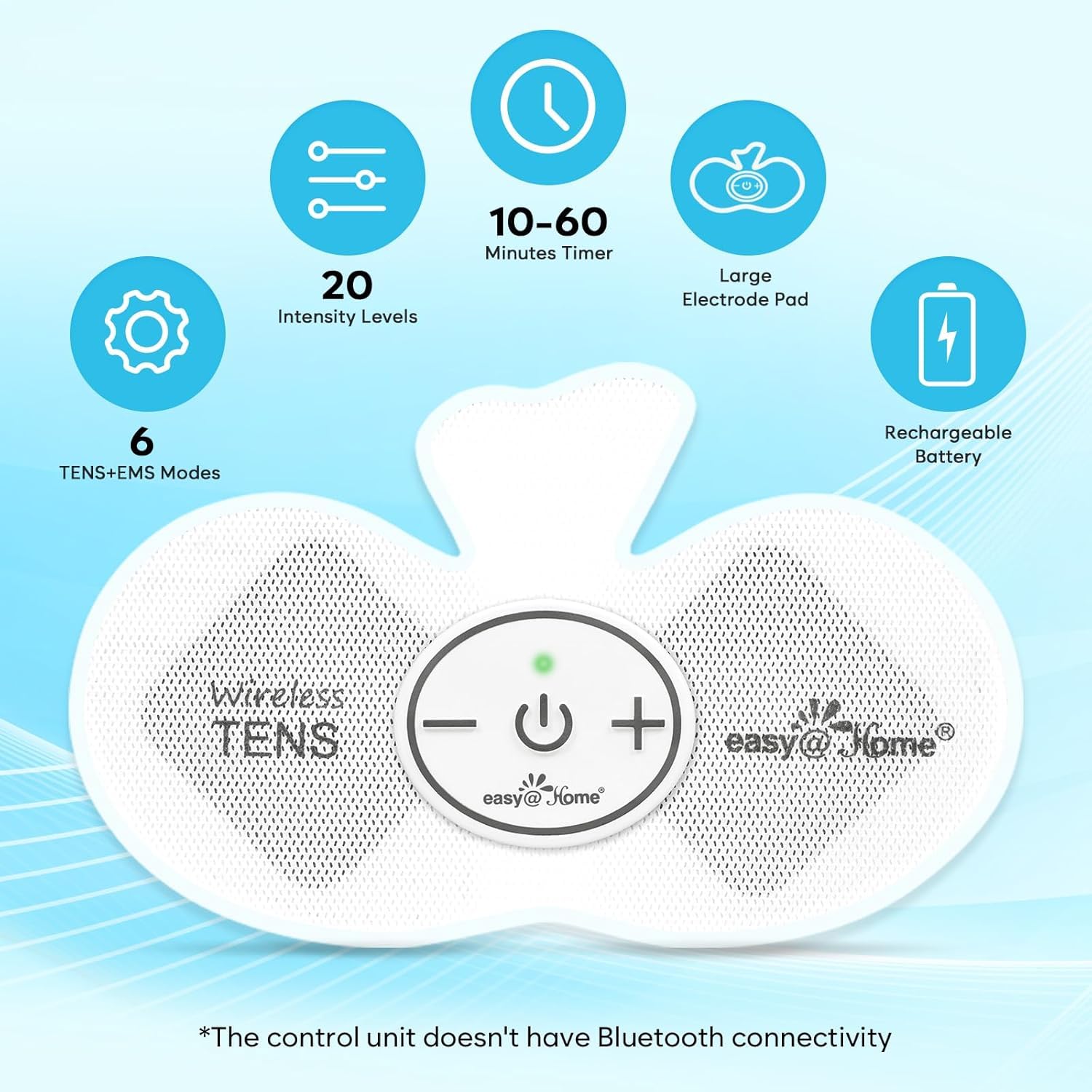 Easy@Home Rechargeable Compact Wireless TENS Unit - 510K Cleared, FSA Eligible Electric EMS Muscle Stimulator Pain Relief Therapy, Portable Pain Management Device EHE015