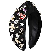 Football Headband for Women Football Mom Accessories Crystal Rhinestone Jeweled Wide Top Knot Headband Game Day Sports Hair Accessories Gift (Black)