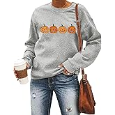 Teyseev Halloween Sweatshirt for Women Pumpkin Face Pullover Fall Season Long Sleeve Thanksgiving Graphic Sweater Top