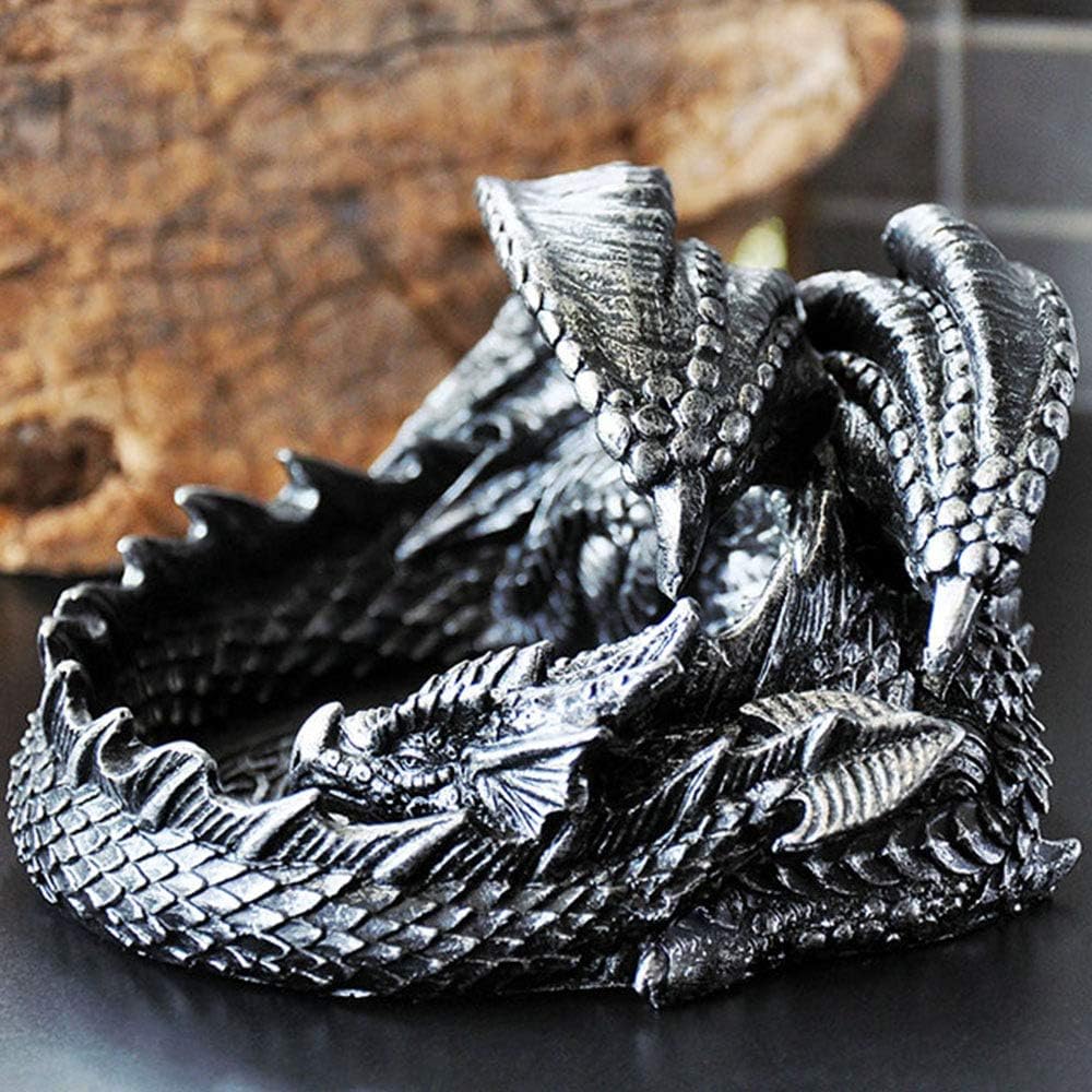 XGBIN Dragon Shaped Ashtray, Creative Personality Retro Trend，Home Office Ornaments，Fashion Boys Birthday Gifts (Silver)