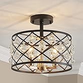 AGV LIGHTING CH013BB Farmhouse Semi Flush Mount Ceiling Light Fixture, E12 Base 3-Lights, D13 x H12, Matte Black & Light Gold