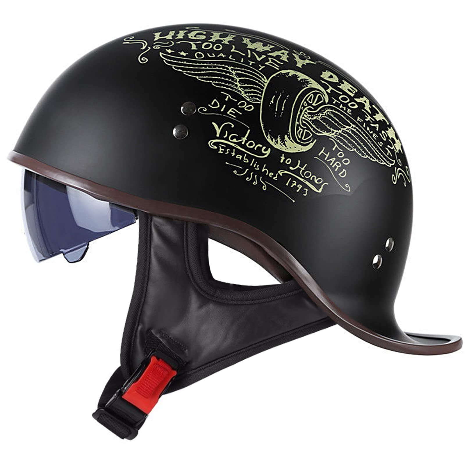 FVCNGP Vintage Motorcycle Half Helmet, Retro Open