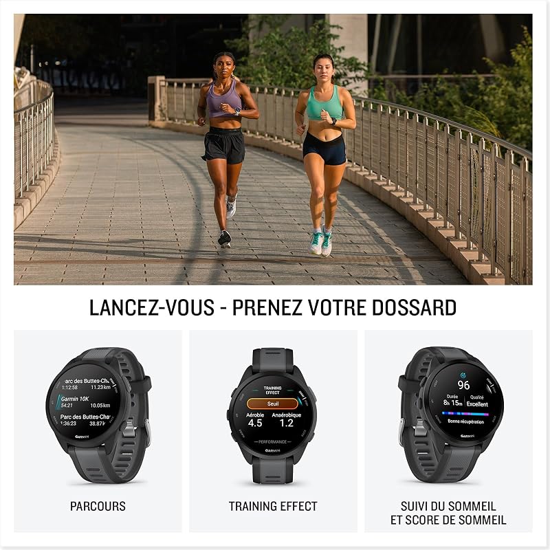 Forerunner 165, Montre GPS connectée de Running, Noir/Gris, 43mm