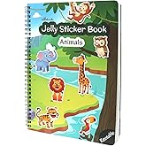 Reusable Sticker Book for Toddlers, 50 PCS Washable Jelly Stickers, 8 Play Scenes (7 Habitats) Animal Sticker Activity Book for Kids, Road Trip Travel Toys