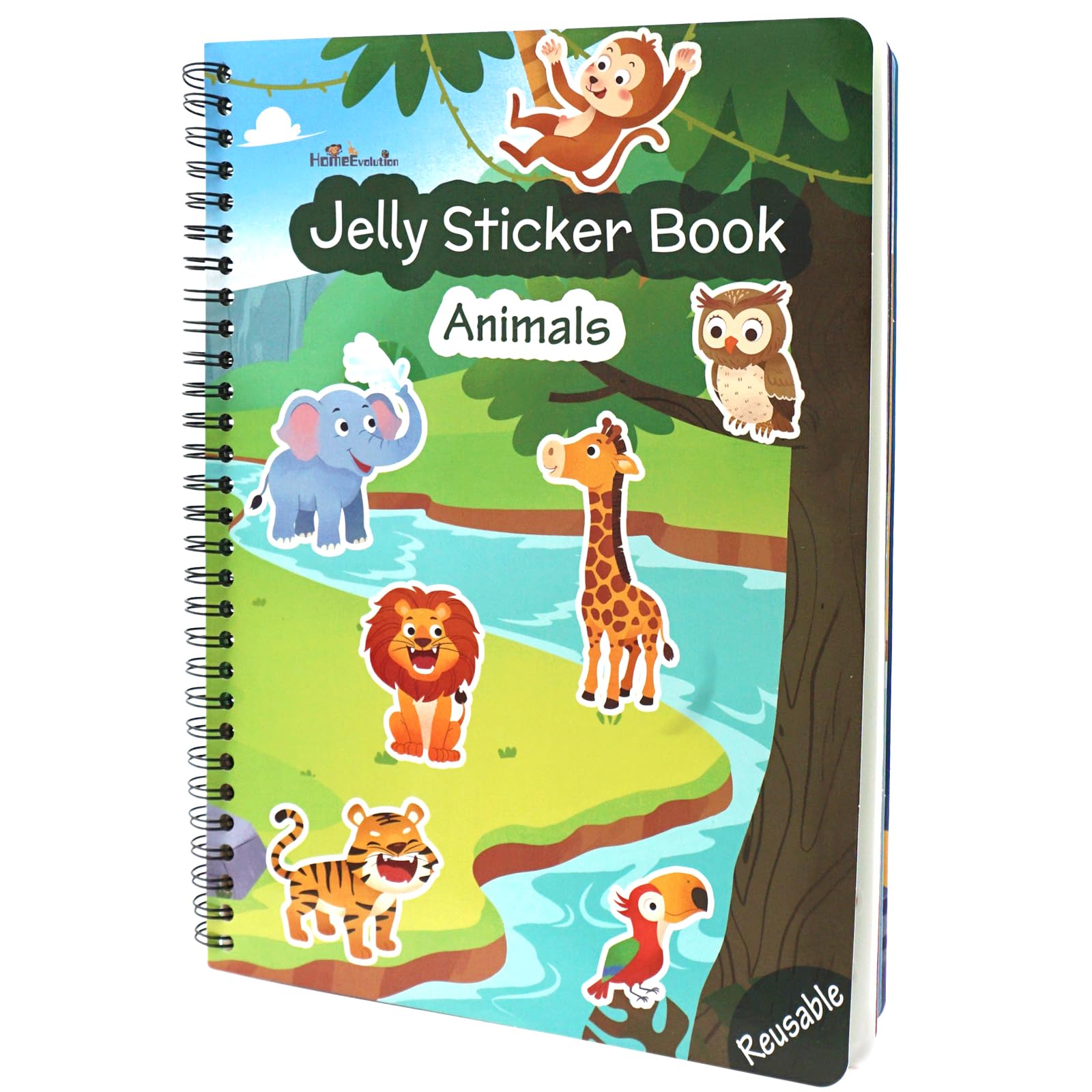 Reusable Sticker Book for Toddlers, 50 PCS Washable Jelly Stickers, 8 Play Scenes (7 Habitats) Animal Sticker Activity Book for Kids, Road Trip Travel Toys