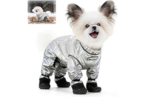 Dog Winter Coat with Attached Boots, Waterproof Insulated Quilted Full Body Suit for Small Medium Dogs, Reflective Puppy Snow