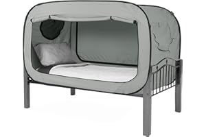 ANC POP Pop Up Privacy Tent for Indoor Use Bed Canopy for Sleeping Bed Tent Double Door with Mosquito Mesh Window-Twin/Grey