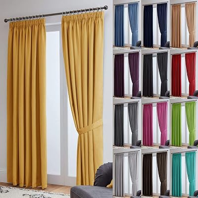John Aird Blackout Curtains Ochre 90x54 In 2 Panels Pencil Pleat with Tie Backs