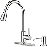 Homikit Kitchen Faucets with Pull Down Sprayer & Soap Dispenser, Brushed Nickel High Arc Stainless Steel Single Handle Kitchen Sink Faucet with Deck Plate for Farmhouse Utility Camper Laundry Rv