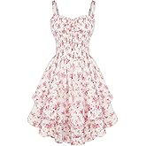 Scarlet Darkness Smocked Floral Sundresses for Women Teens 2026 Summer Flowy Ruffle Mini Dress