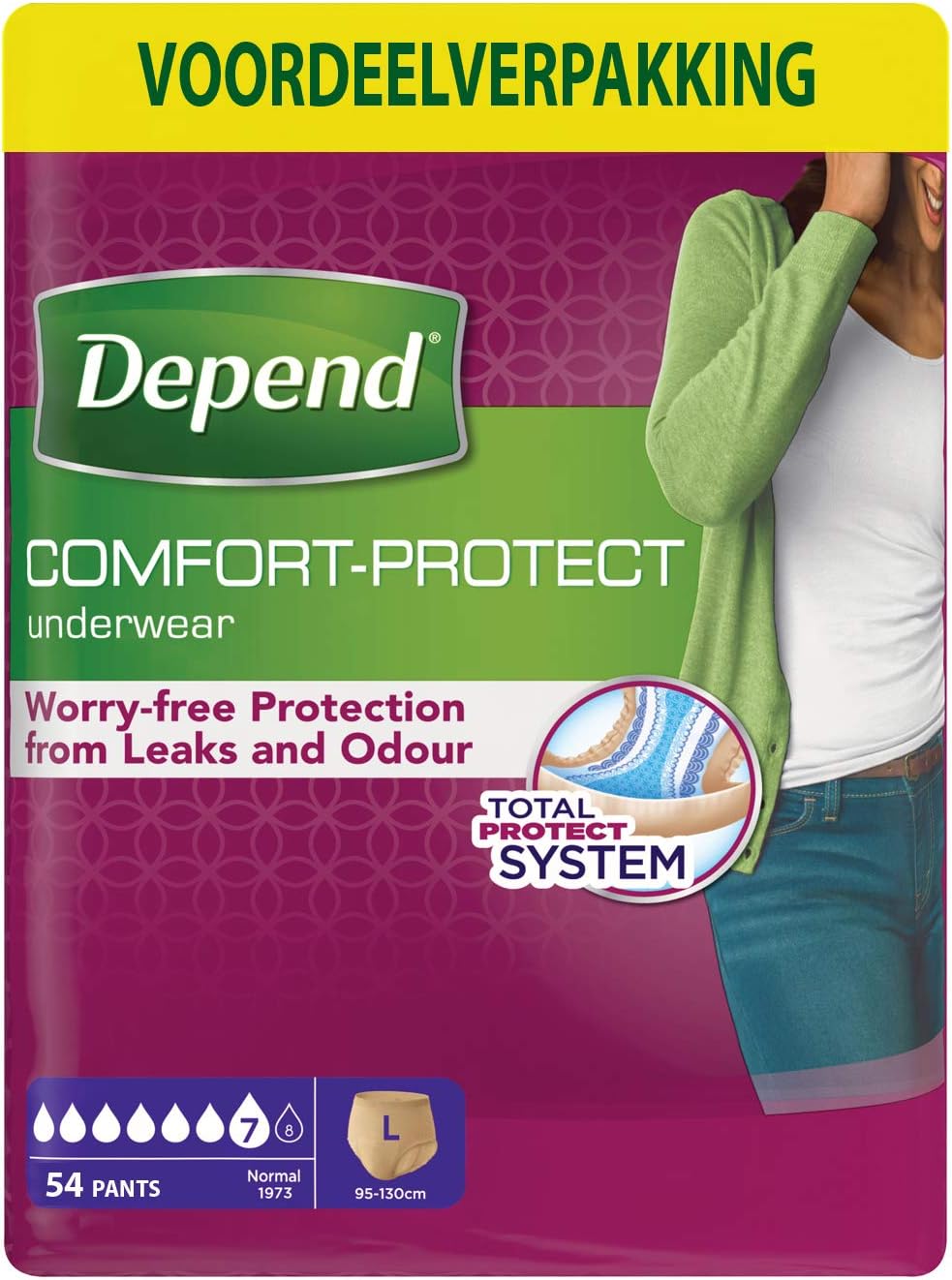 Depend Underwear Absorbent Absorption Normal Size L Women - 54 Units, Beige, Large