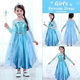 URAQT Princess Dress for Girls Snow Queen Costume with Crown Wand Gloves Wig view 7