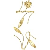 BOMAIL 2Pcs Upper Arm Bracelet for Women Arm Band Cuff Coil Coil Bangle Bracelets Set Gold Plated Flower Leaf Arm Cuff Boho Jewelry for Women