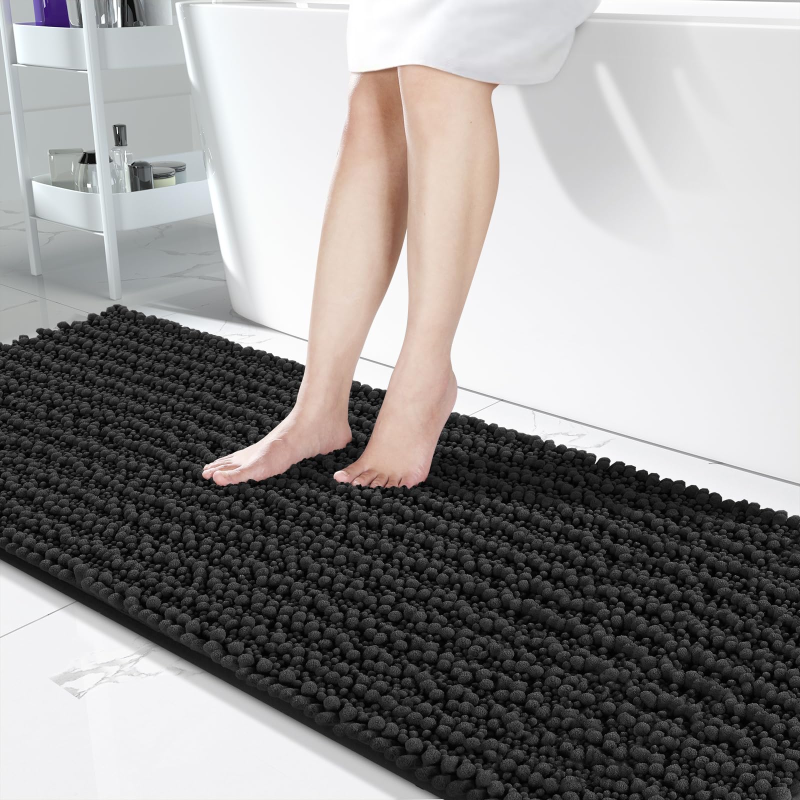 Photo 1 of Yimobra Bathroom Runner Rug, 70 x 24, Long Bathroom Rugs Large Bath Mat, Soft Super Absorbent and Thick, Non-Slip, Machine Washable, Carpets for Home, Nursery, Bed and Living Room, Black