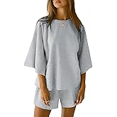 TOPYOGAS Womens Pajama Sets 3/4 Sleeve Tops 2 Piece Lounge Set Elastic Waist Shorts Loungewear