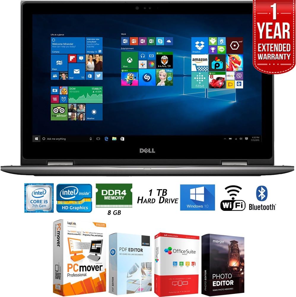 Dell Inspiron i5578-2451GRY 15.6-inch FHD Laptop-7th Gen Intel Core i5, 8GB RAM, 1TB HDD Bundle with Elite Suite 18 Standard Editing Software Bundle and 1 Year Extended Warranty