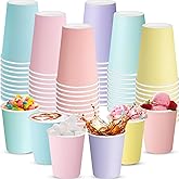Zhehao Pastel Disposable Cups Summer Paper Coffee Color Paper Cups for Pastel Rainbow Birthday Party Supplies Xmas Holiday Table Decorations(60 Pcs,8 oz)