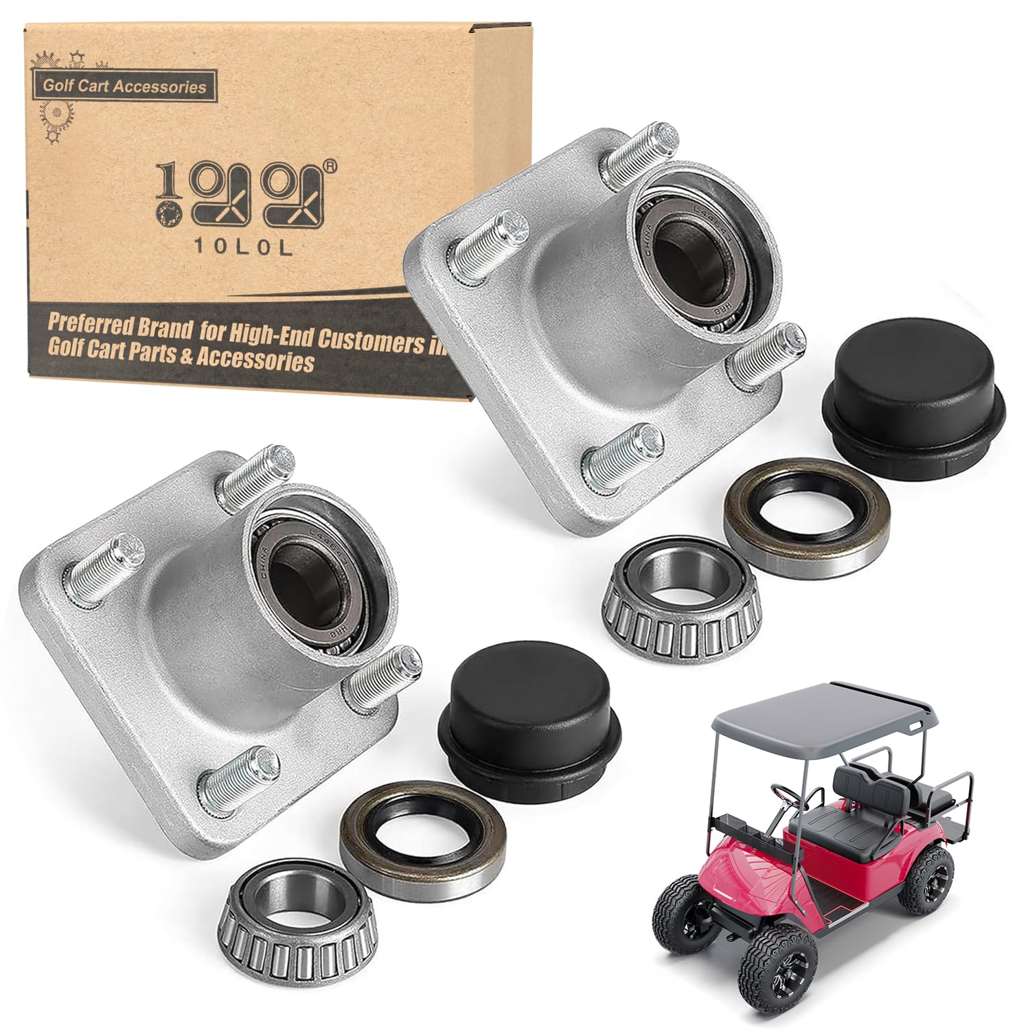 Photo 1 of 10L0L 2023 Upgraded Wheel Hub Assembly for 2001.5-2013 EZGO TXT, Shuttle, Workhorse, ST Series Gas & Electric Golf Cart, with Bearing Races & Cap, OEM# 70895-G01 70895G01, Set of 2