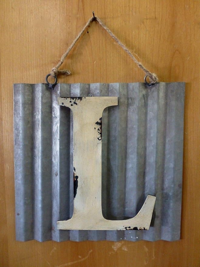 10" CORRUGATED INDUSTRIAL METAL SIGN LETTER "L" WHITE vintage rustic