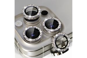 Choiche Compatible for iPhone 15 Pro/iPhone 15 Pro Max Camera Lens Protector Bling, 9H Tempered Glass Camera Cover Screen Protector Metal Ring Decoration Accessories (Glitter-Titanium Gray)