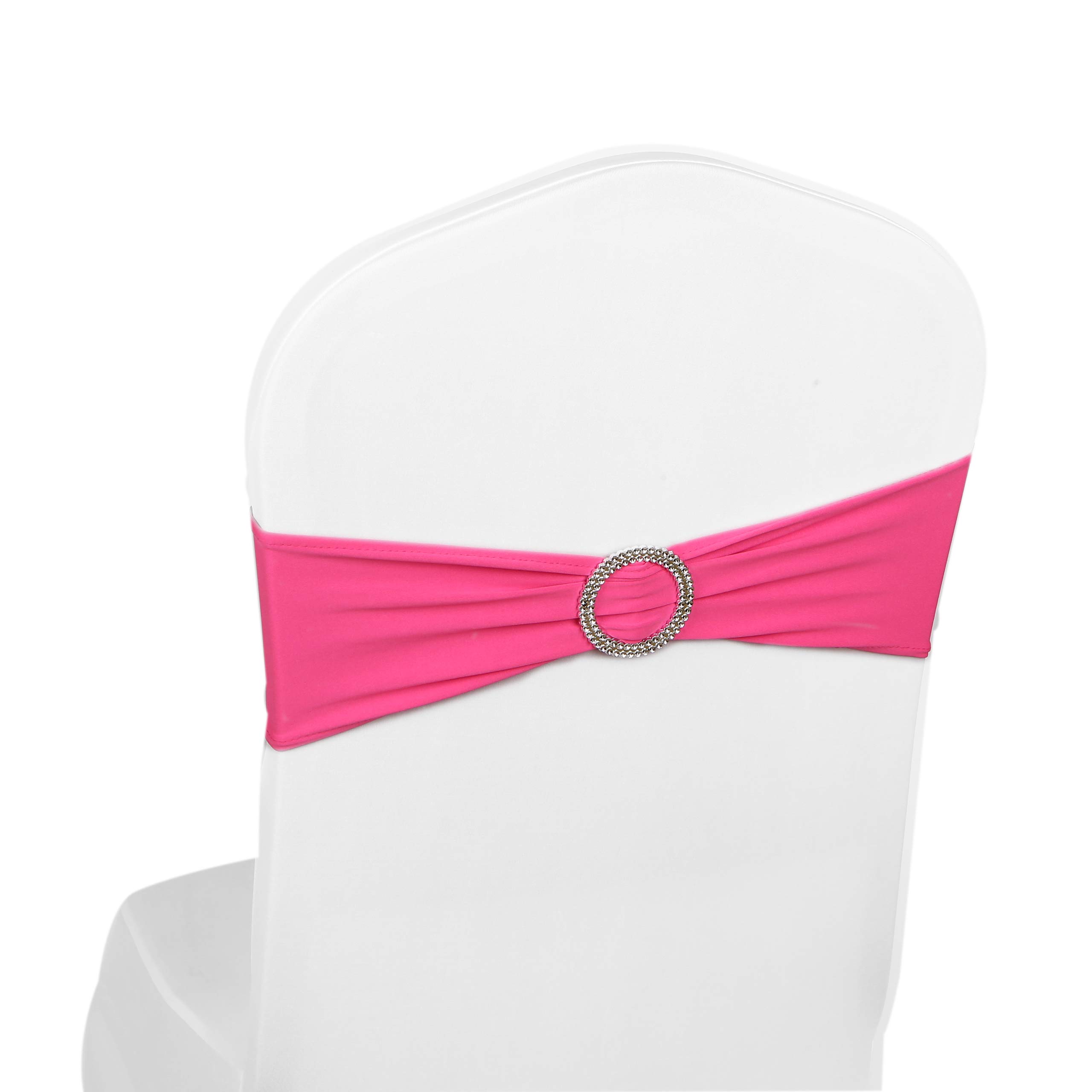 Elastic Stretch Spandex Chair Covers Sashes Bands With Buckle Bows For Wedding Home Party Suppliers Decorations (Hot Pink, 50PCS)