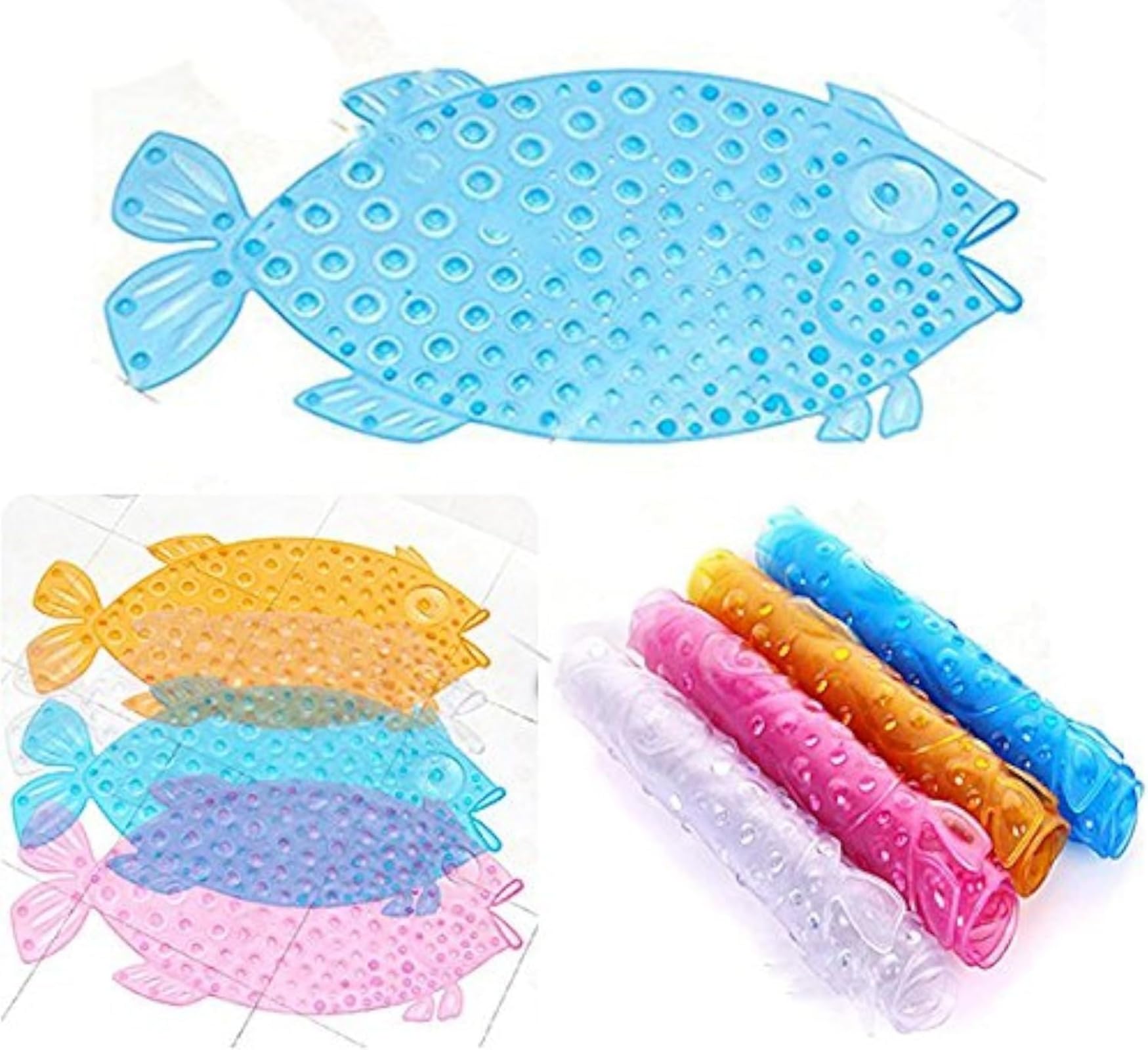Itian Fish Bathroom Floor Mat Shower with Sucker Non-slip Anti Skid Suction Home Decor Safe (Random colour)