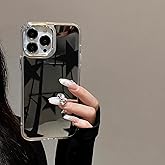 xoniery Compatible with iPhone 16 Pro Max Cute Glossy Mirror Case,Black Cool Stars,Senior Shockproof Protection and Silver Lens Frame for Women Girls Man