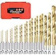 TICONN 21 PCS Titanium Coated Drill Bit Set with Hex Shank, 135 Degree Tip High Speed Steel Drill Bits Kit with Storage Case for Steel, Aluminum, Copper, Soft Alloy Steel Size from 1/16" to 1/2"