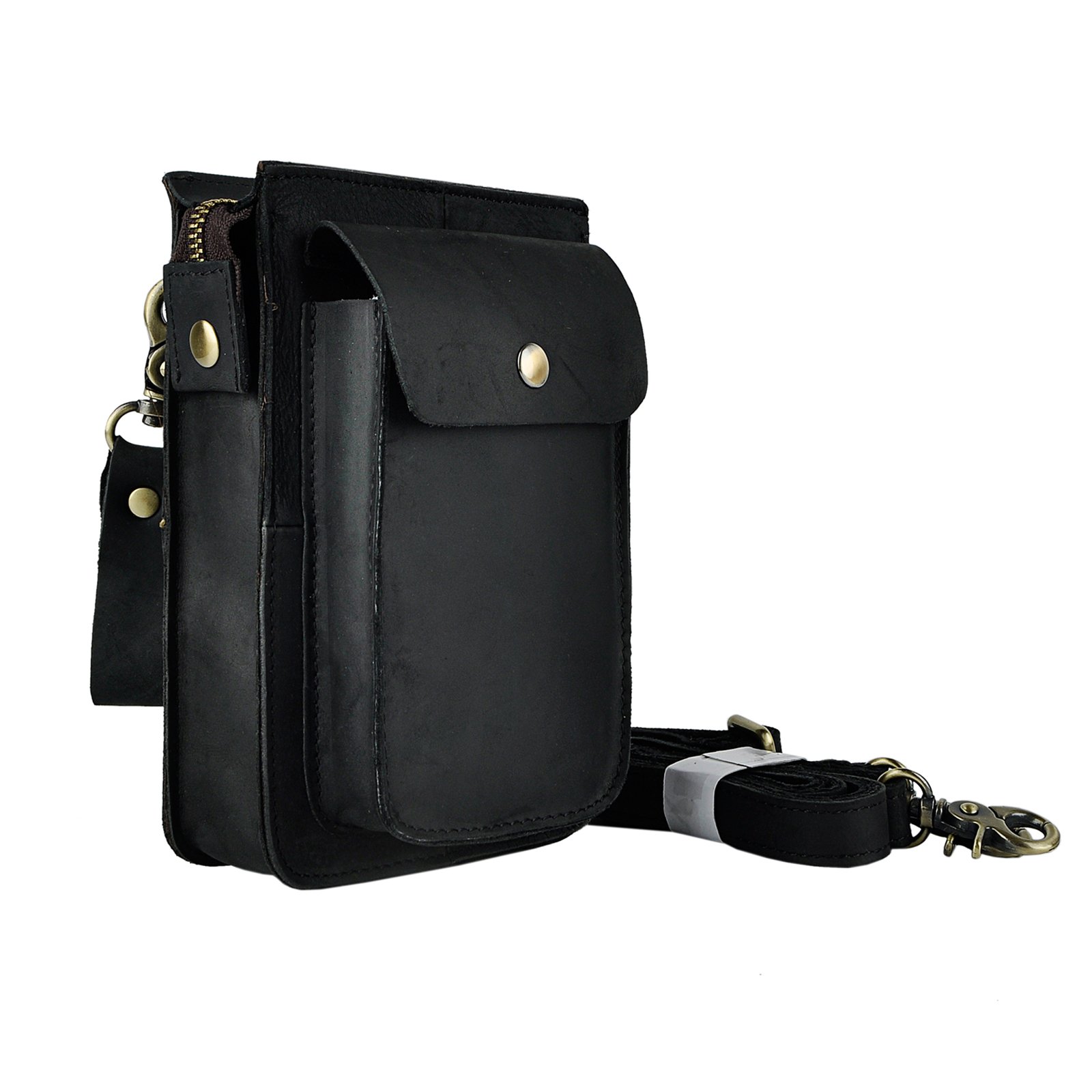 Le'aokuu Men Quality Leather Small Travel Outdoor Hip Bum Belt Waist Pack Satchel Messenger Bag Phone Pouch 021 (A3 Black)