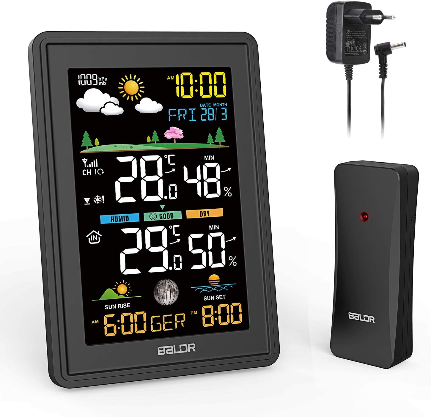 ESOLOM Wetterstation Funk mit Außensensor, Digital Thermometer