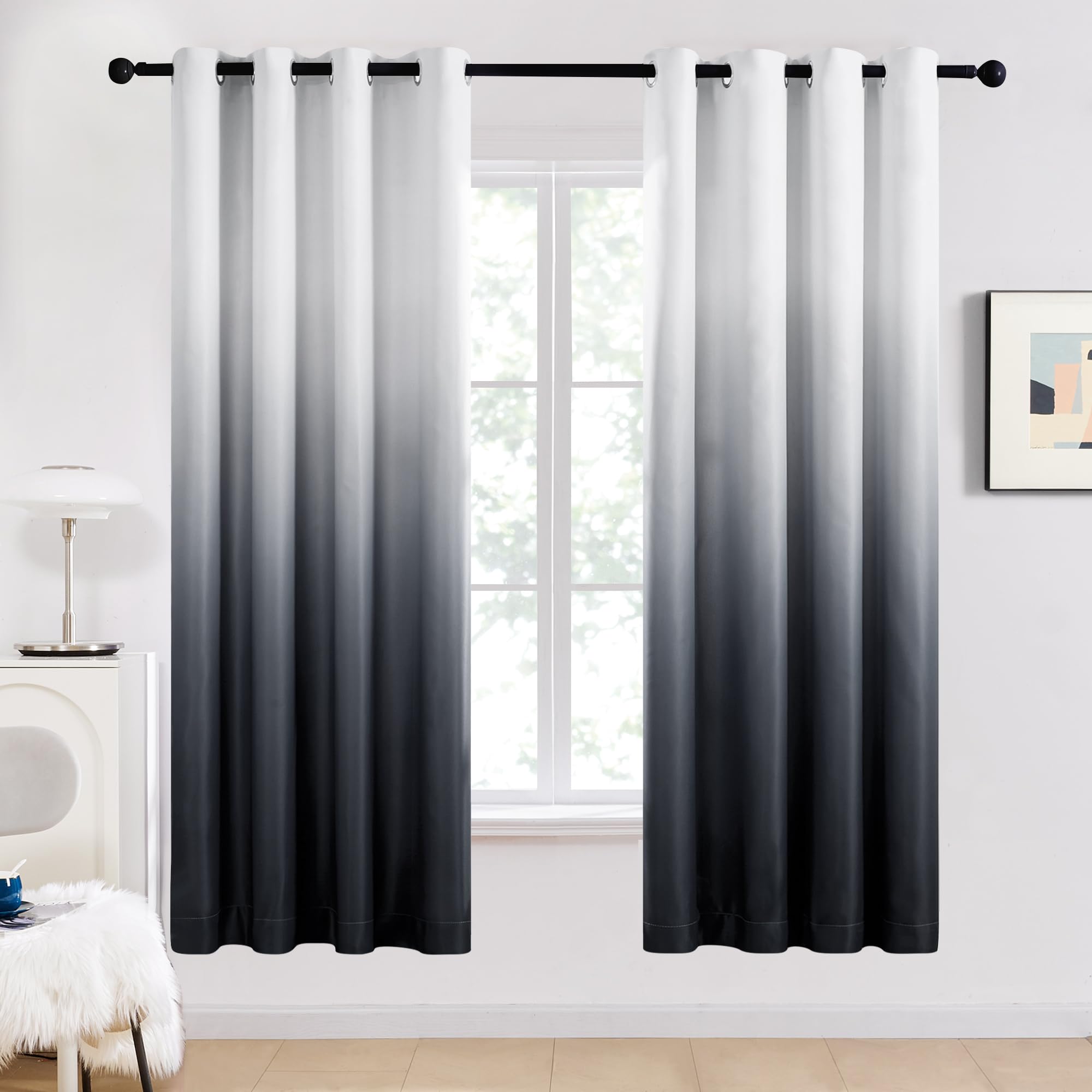 Deconovo Eyelet Curtains 72 Drop Thermal Insulated Eyelet Blackout Curtains for Boys Bedroom 46 x 72 Inch Black and White 2 Panels