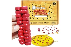 GlamTack Magnetic Chess Game with 24PC Stones, Magnet Games with String, 2-in-1 Game Mat Bag, Family Games for Kids and Adults (MAT, RED)