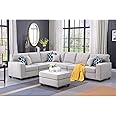 HomeStock Southwestern Sensibilities Upholstered Modern Linen Blend Fabric Sectional Sofa Set - Living Room Sectional Sofa with Ottoman, Living Room Sectional Couch Light Gray/7-Piece/Without Chaise