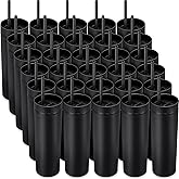 Potchen 30 Pcs Skinny Tumbler with Lid and Straw, 16 oz Matte Acrylic Tumbler Insulated Double Wall Plastic Reusable Cups Vinyl Customized DIY Gifts for Parties, Birthday, Home, Office(Black)