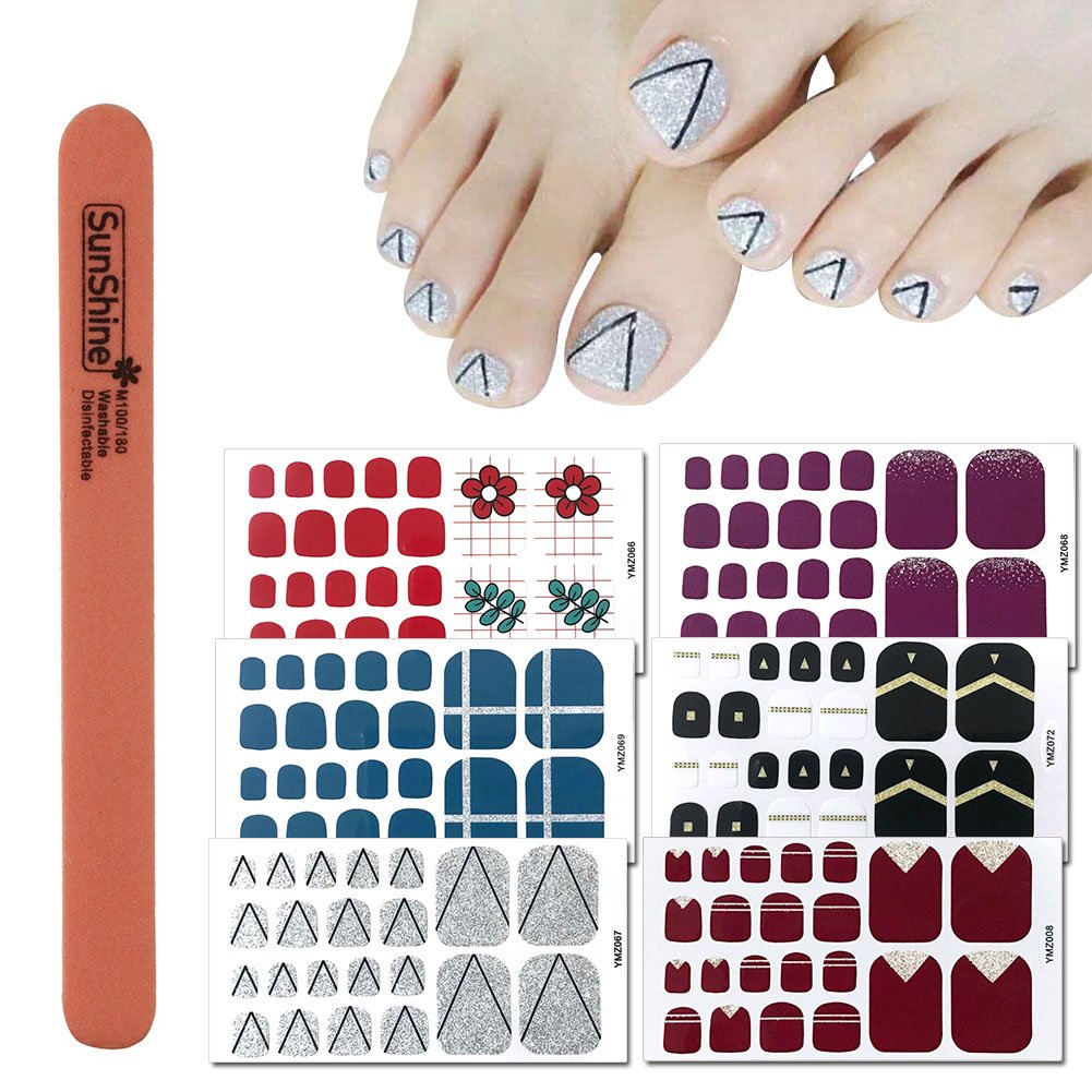 WOKOTO 6 Sheets SelfAdhesive Nail Polish Wraps For Toes