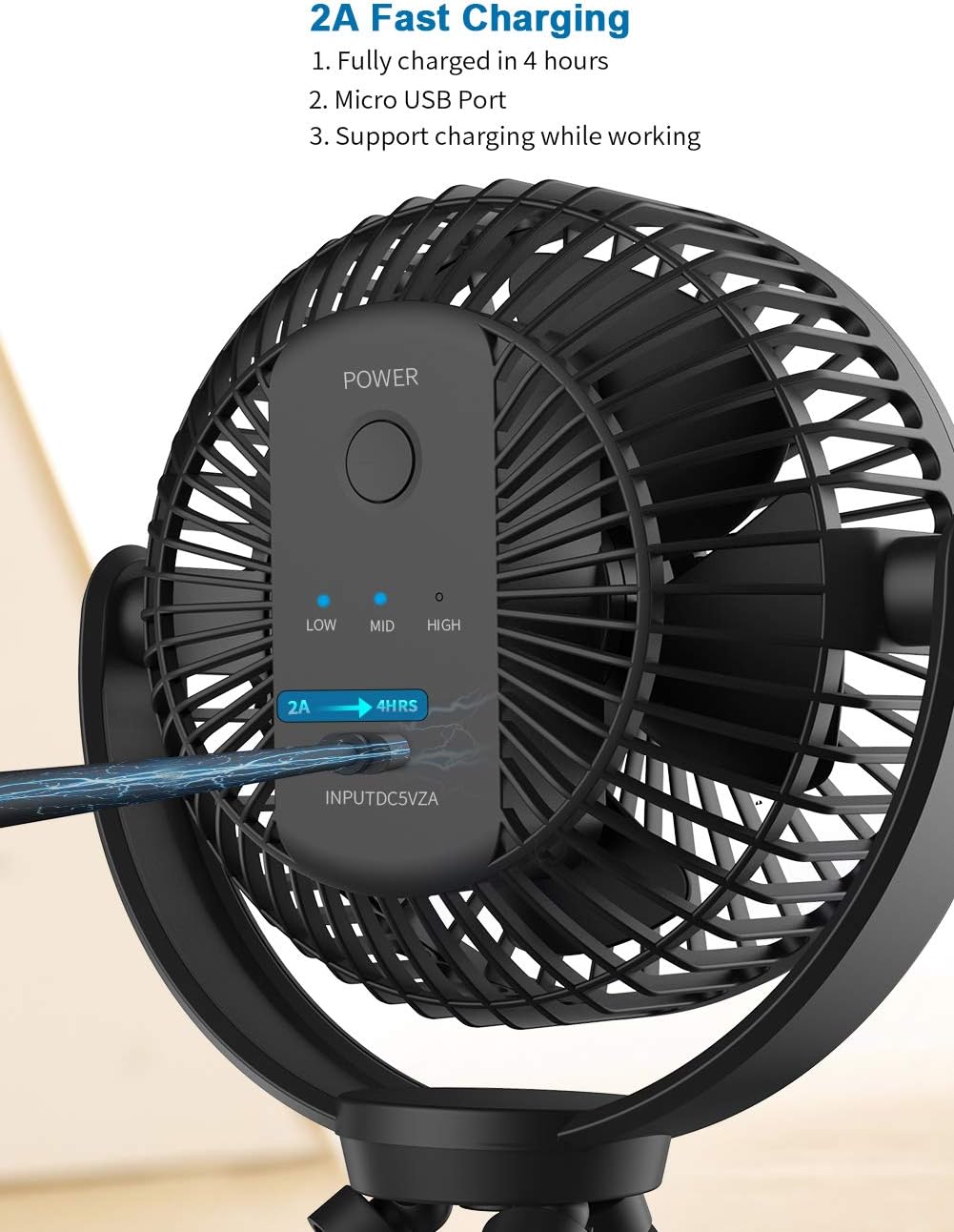 OPOLAR Portable Baby Stroller Fan with Tripod Clip, 5000mAh Rechargeable Battery Operated, USB Mini Personal Fan for Workout Bike, Treadmill, Bed, Car Seat Golf Cart Travel Beach Camping Tent Beach: Home & Kitchen