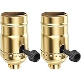 DiCUNO UL Listed 3-Way Lamp Socket Replacement, Repair Kit, Gold, 2-Pack | E26 Standard Base Threaded Light Socket, Turn Switch Knob for Low-Medium-High Light Settings, DIY Project, Table, Floor Lamp